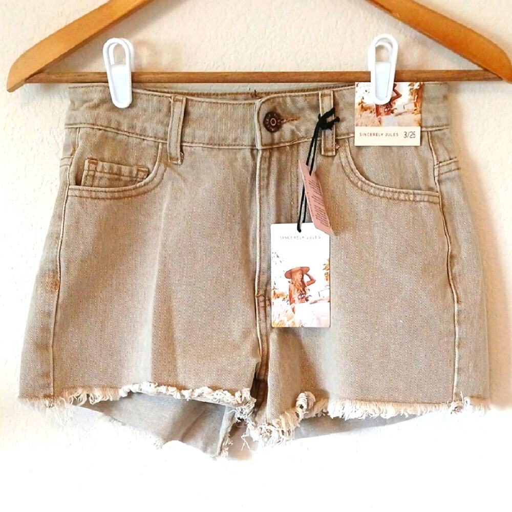 Sincerely Jules New Cutoff Denim Shorts Tan 3/25